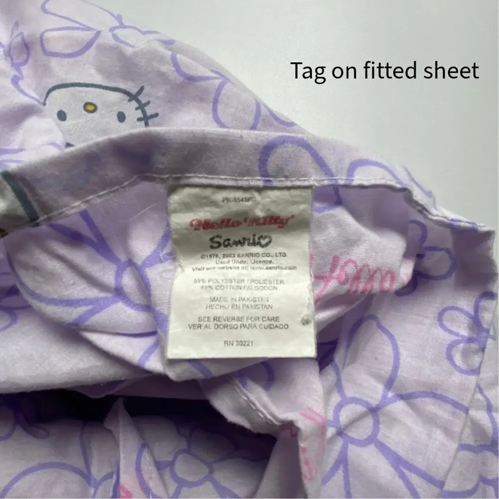 Hello Kitty Twin Sheet Set Lavender Daisy Floral Flat Fitted Sanrio